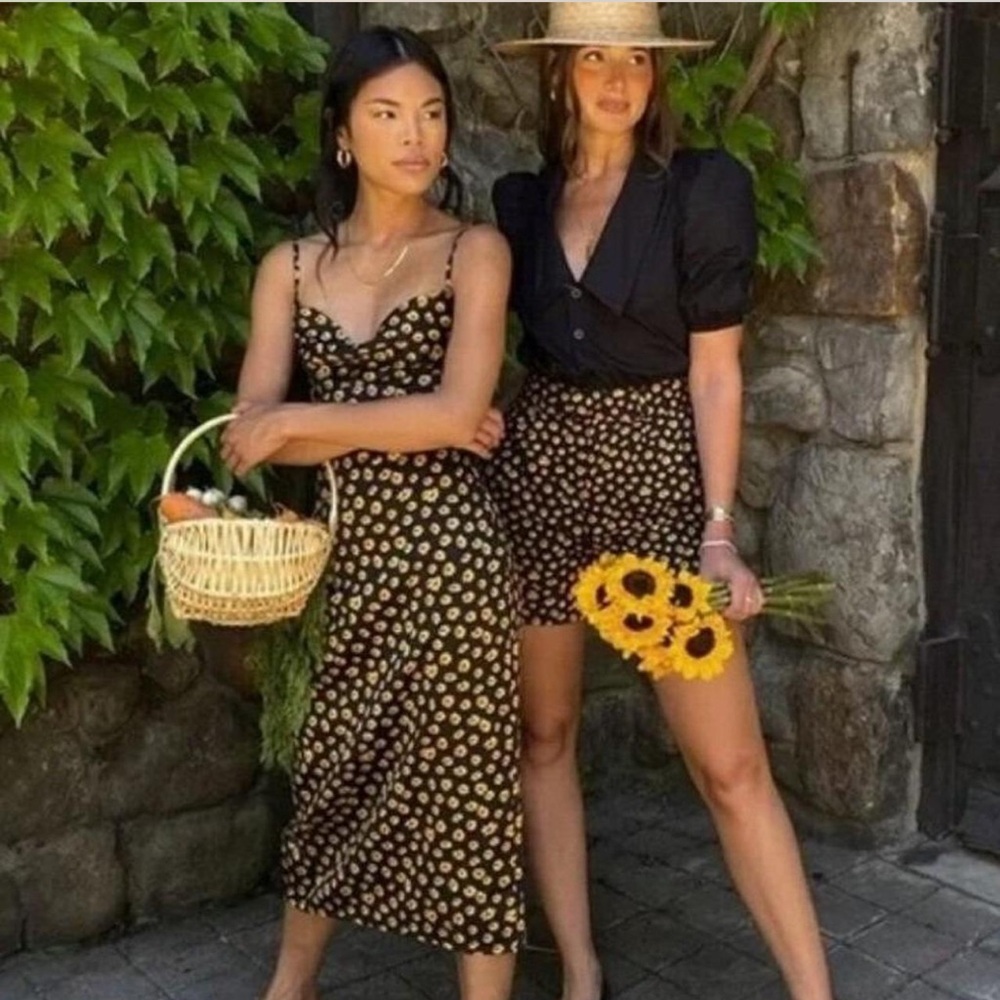 WeWoreWhat Black Floral Midi Dress